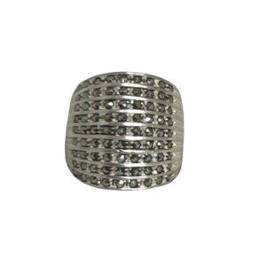 Wide Band Silver-Tone Ring With Rhinestone Accents For Women